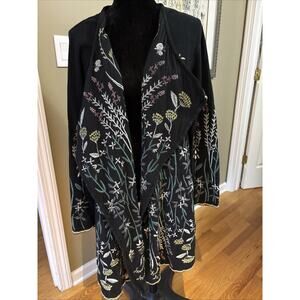 BIYA Johnny Was JW Embroidered Long Duster Jacket Coatigan Pockets Women Size M